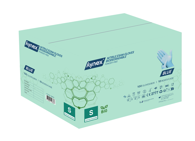 Handschoen Hynex nitril Bio S blauw 3.5gr 100 stuks