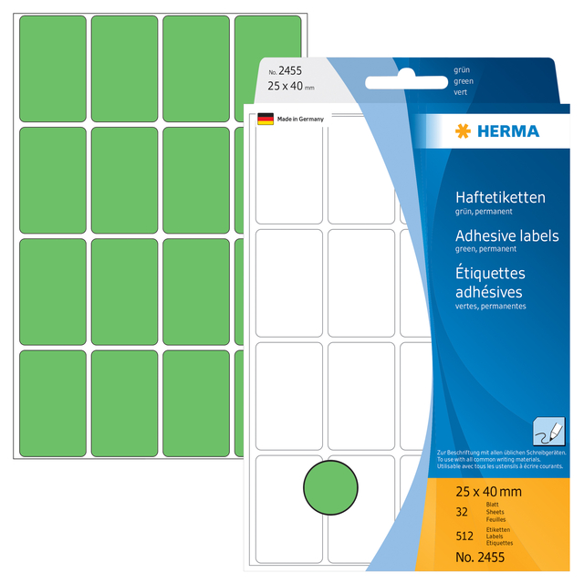 Etiket HERMA 2455 25x40mm groen 512 stuks