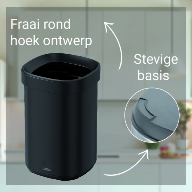 Afvalbak Desq open inworp 20 liter metaal zwart