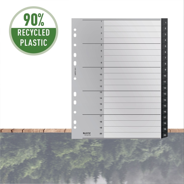 Tabblad Leitz Recycle A4 11-gaats 1-20 extra breed PP