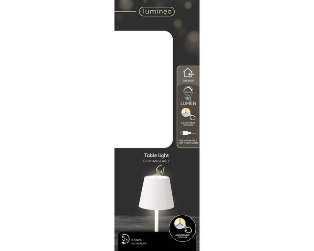 Tafellamp Lumineo led oplaadbaar steady binnen wit