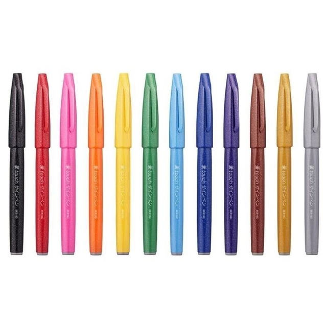 Brushpen Pentel SES15C Sign Artist standaardkleuren 12 stuks