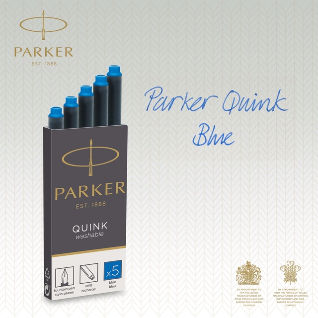 Inktpatroon Parker Quink uitwasbaar blauw blister à 5 stuks