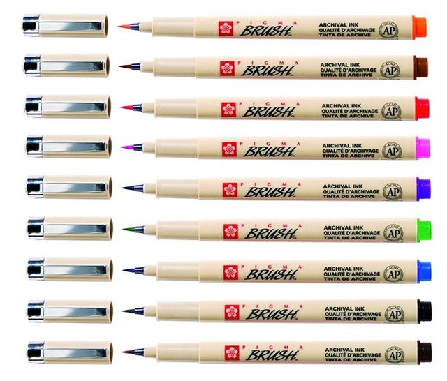 Viltift met brushpen Bruynzeel Sakura Pigma etui à 9 kleuren