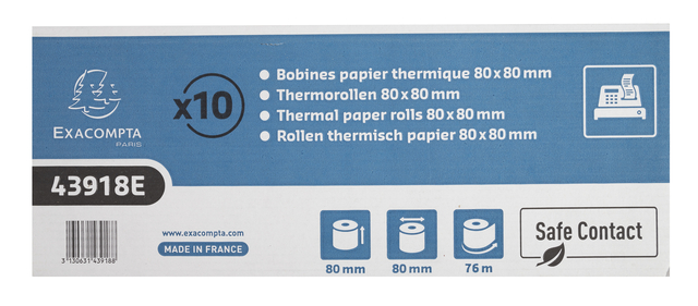 Telrol Exacompta 80mmx76m kern Ø12mm SafeContact thermisch