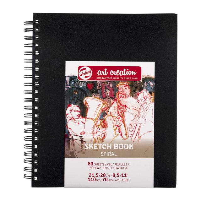 Schetsboek Talens Art Creation 80 witte vellen 110gr 210x280mm spiraal zwart