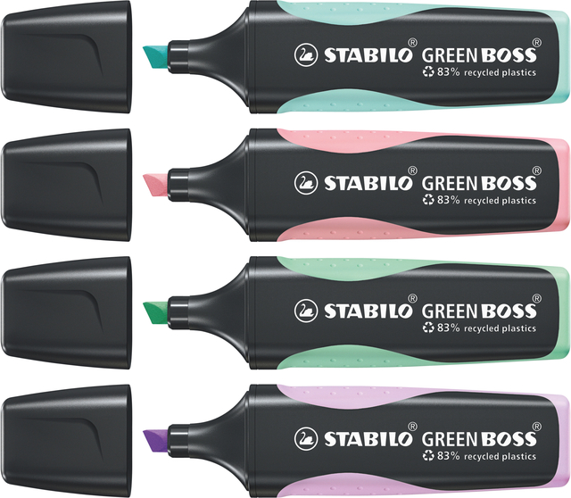 Markeerstift STABILO GREEN BOSS 6070/4 pastel assorti etui à 4 stuks