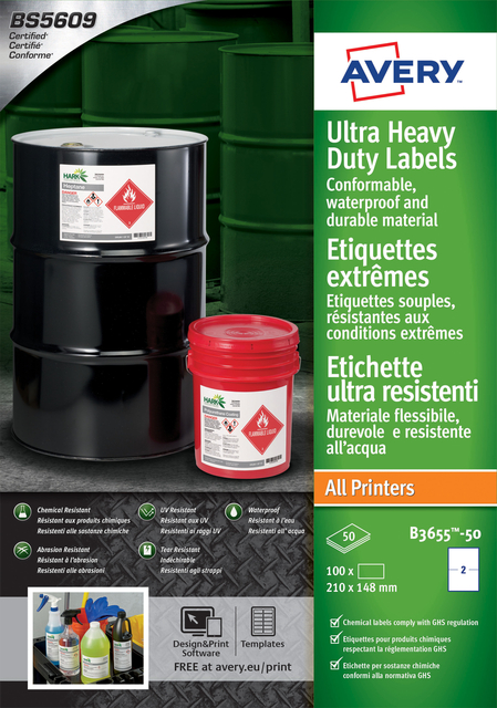 Etiket Avery B3655-50 148x210mm polyethyleen wit 100 stuks