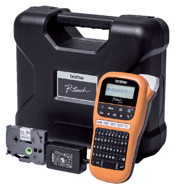 Labelprinter Brother P-touch TZe PT-E110VP draagbaar qwerty 12mm oranje