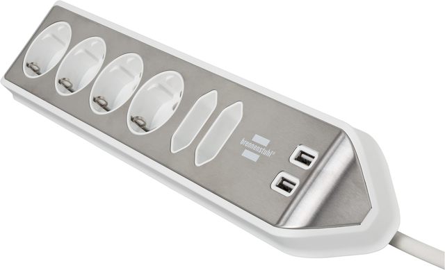 Stekkerdoos Brennenstuhl bureau Estilo 6vdig incl 2 USB 2m wit/zilver