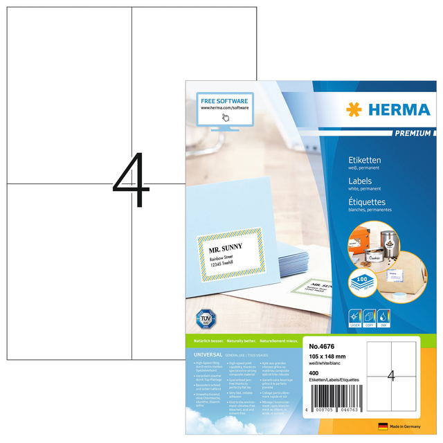 Etiket HERMA 4676 105x148mm A6 premium wit 400 stuks
