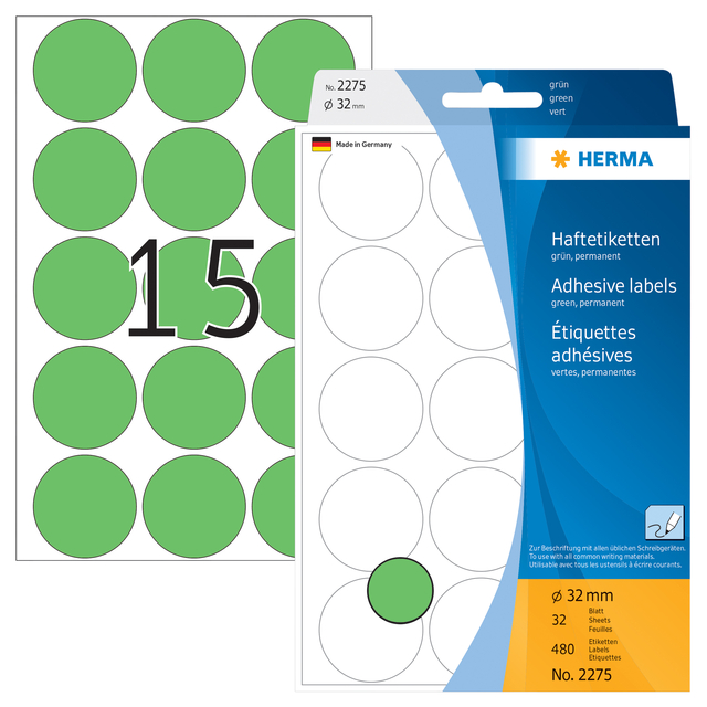 Etiket HERMA 2275 rond 32mm groen 480 stuks
