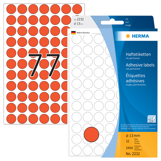 Etiket HERMA 2232 rond 13mm rood 2464 stuks