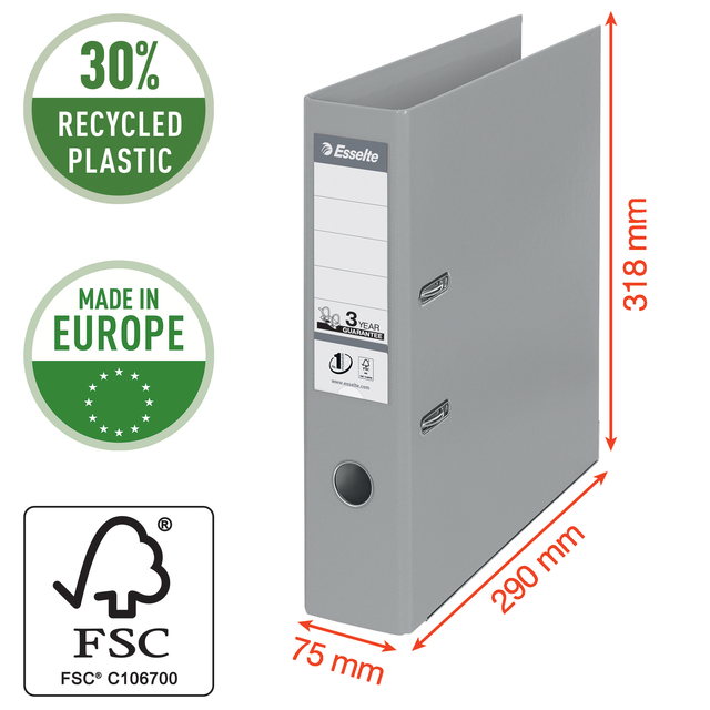 Ordner Esselte No.1 Power VIVIDA 75mm 30% gerecycled PP folie zwart