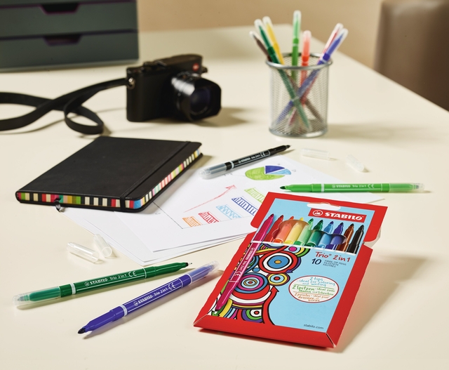 Viltstift STABILO Trio 2 in 1 assorti etui à 10 stuks