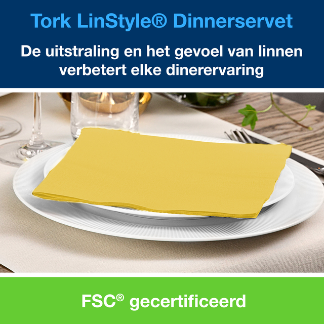 Dinerservet Tork Linstyle Premium 1/4 vouw 1-laags 390x390mm 50 vel mosterdgeel 478859