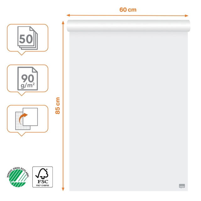 Flipoverpapier Nobo premium 60x85cm dubbelzijdig rol 50 vel