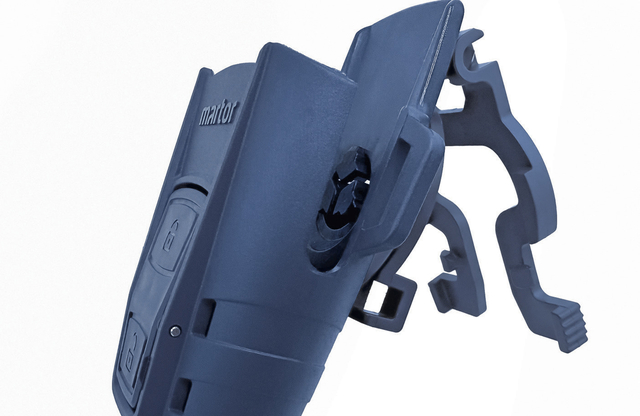Veiligheidsmes Martor Secunorm 610 XDR trapezium 18mm met holster zilver