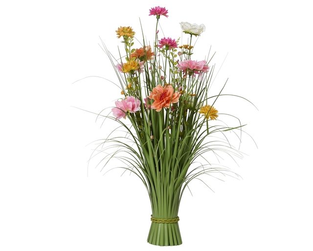 Kunstgras Everlands met bloemen roze 70cm polyester