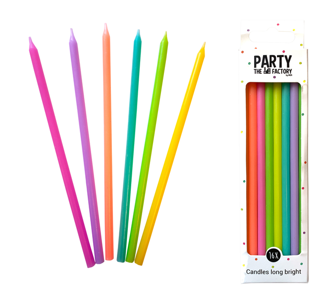 Kaarsjes Haza long bright 15cm 16 stuks assorti