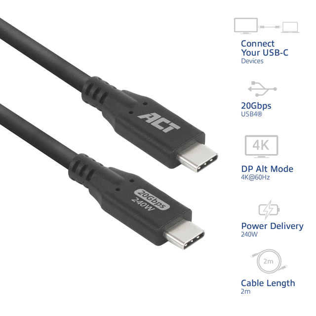 Kabel ACT USB-C 4.0 20Gbps 2m