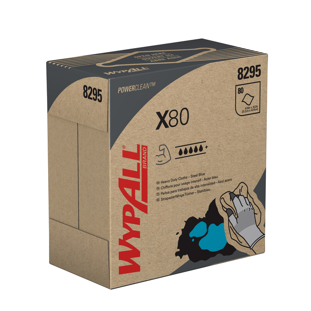 Poetsdoek WypAll X80 Powerclean 426x212mm 80vel dispenserdoos blauw 8295