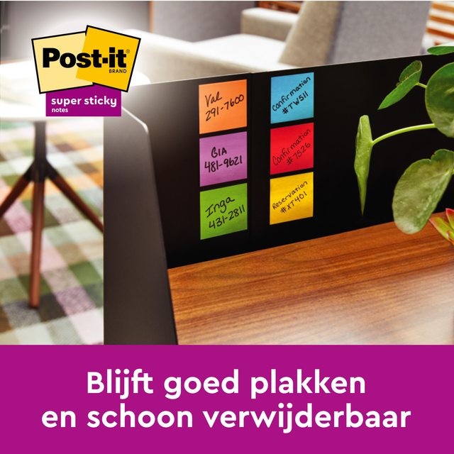Memoblok Post-it 654 Super Sticky 76x76mm 90 vel rainbow 12 stuks