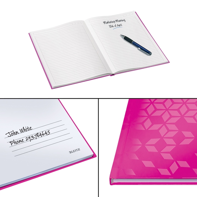 Notitieboek Leitz WOW A5 160blz 90gr lijn roze