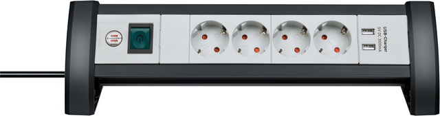 Stekkerdoos Brennenstuhl bureau Premium 4vdig incl 2 USB 1.8m wit/gs