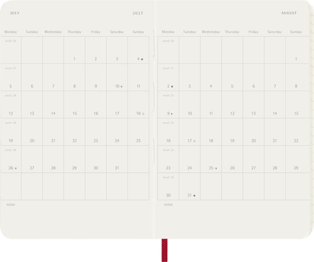 Agenda 2027 Moleskine 12M Planner Weekly 7dagen/1pagina pocket sc scarlet red