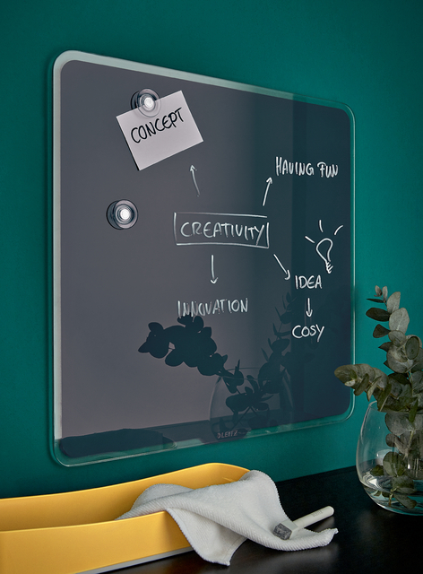 Glasbord Leitz Cosy magnetisch 450x450mm grijs