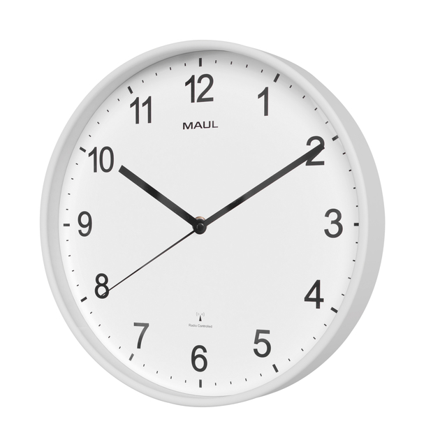 Wandklok MAUL Sprint RC Ø30x5cm kunststof wit/wit incl batterij