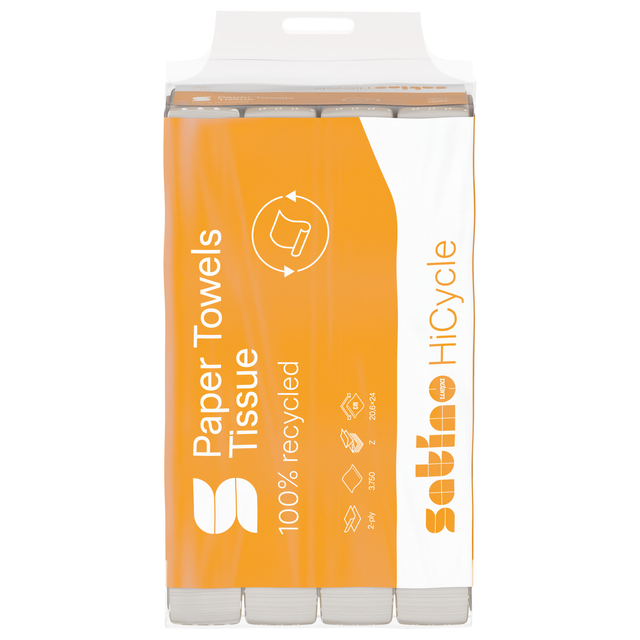 Handdoek Satino PT2 HiCycle z-vouw 2-laags 206x240mm 25x150 vel wit 278550