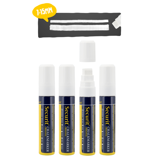 Krijtstift Securit SMA-720 blok wit 7-15mm blister à 4 stuks