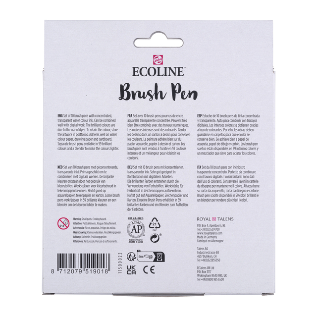 Brushpen Talens Ecoline set à 10 stuks primair