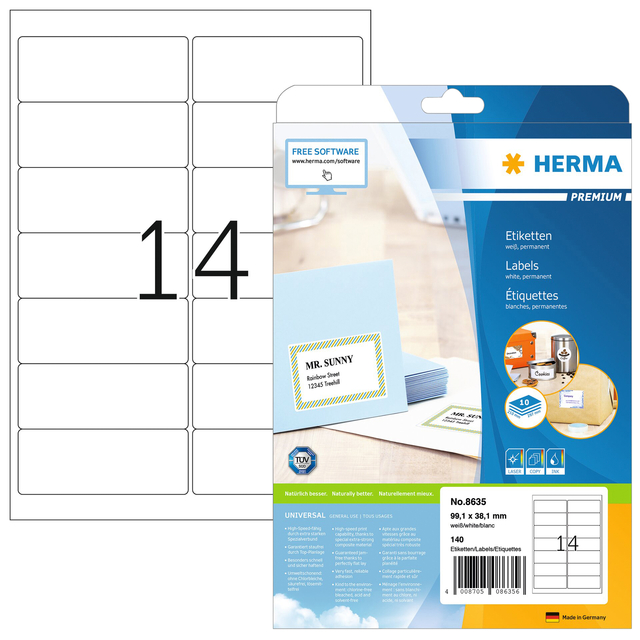 Etiket HERMA 8635 99.1x38.1mm premium wit 140 stuks