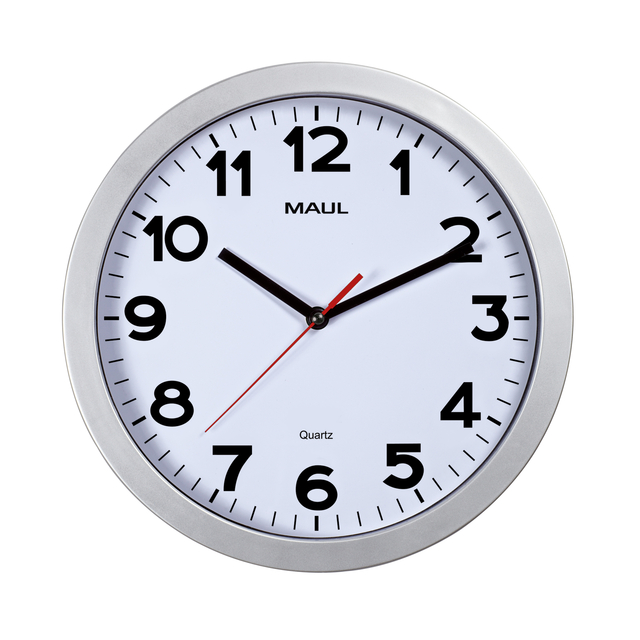 Wandklok MAUL Step Quartz Ø30x5cm kunststof zilver/wit stildraaiend