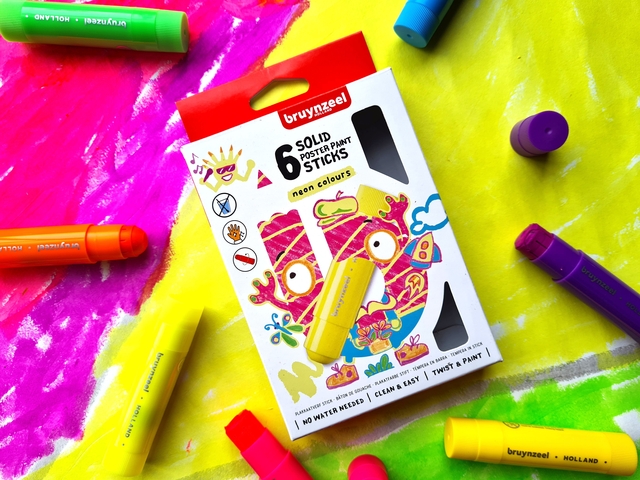 Verfstiften Bruynzeel Kids set à 6 neonkleuren