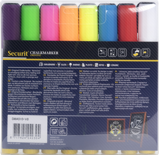 Krijtstift Securit SMA-510 schuin 2-6mm assorti blister à 8 stuks