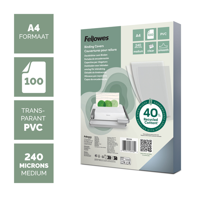 Voorblad Fellowes A4 PVC 240micron recycled 100 stuks