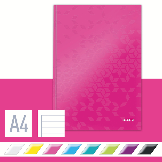 Notitieboek Leitz WOW A4 160 pagina's 90gr lijn roze