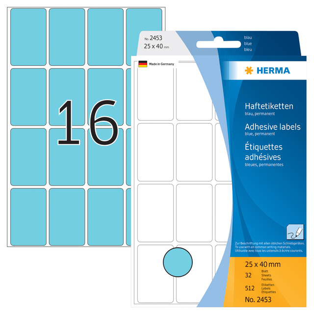 Etiket HERMA 2453 25x40mm blauw 512 stuks