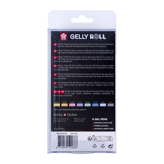 Gelschrijver Sakura Gelly Roll Moonlight 10 pastel set à 8 kleuren