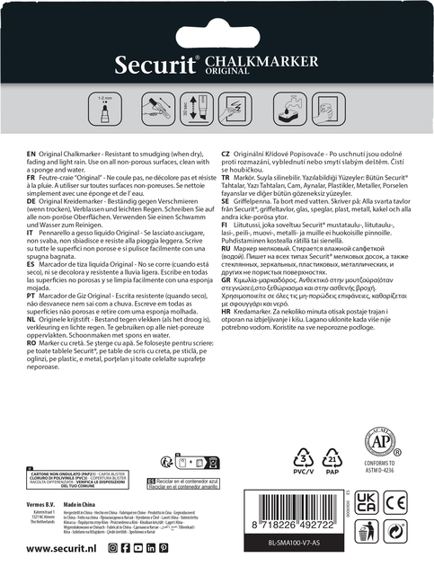 Krijtstift Securit SMA-100 rond ass 1-2mm blister à 7 stuks