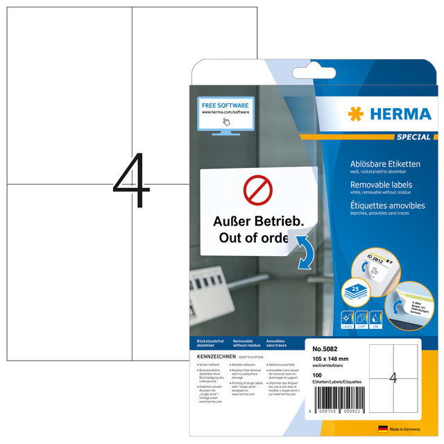 Etiket HERMA 5082 105x148mm A6 verwijderbaar wit 100 stuks