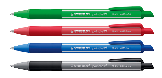 Balpen STABILO pointball colorful medium assorti blister à 4 stuks