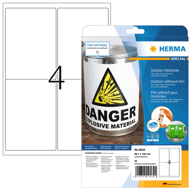 Etiket HERMA 9534 99.1x139mm weerbestendig wit 40 stuks