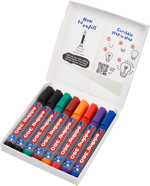 Whiteboardmarker edding 360 rond 1.5-3mm assorti 8 stuks