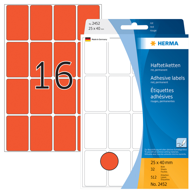 Etiket HERMA 2452 25x40mm rood 512 stuks