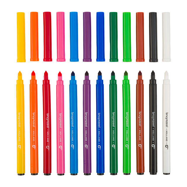 Viltstift Bruynzeel Super Point met witte wisstift set à 12 kleuren